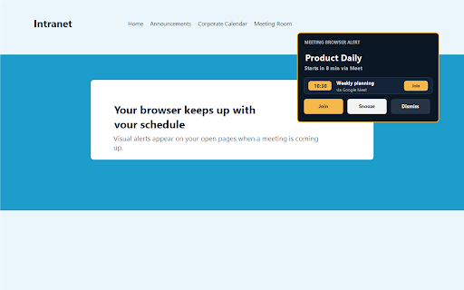 Meeting Browser Alert :: Transforma o navegador em um ambiente visualmente consciente da sua agenda.