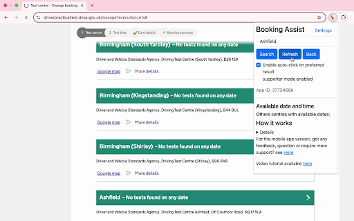 Free UK Practical Driving Test Booking Extension (Search and Click) :: A Chrome extension that helps you get good test dates in your preferred test centre.