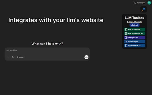 LLM Toolbox :: Enhances ChatGPT, Claude, and similar chat websites. Allows prompt saving and bookmarking.