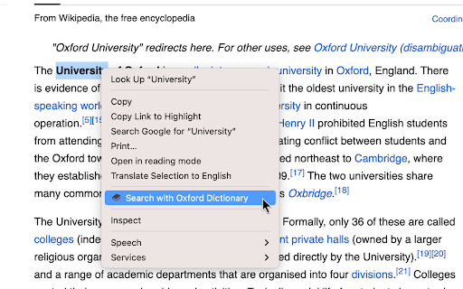 Oxford Dictionary :: Adds a option to search selected text directly on Oxford's Dictionary.