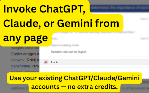 PageToChat: ChatGPT, Claude, Gemini for pages, Gmail & Twitter threads :: Unlimited use of your own ChatGPT, Claude and Gemini accounts directly from any page.