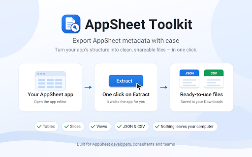 AppSheet Toolkit :: Extract AppSheet metadata and locally compare snapshots, analyze impact, review App Health, and generate technical documentation.