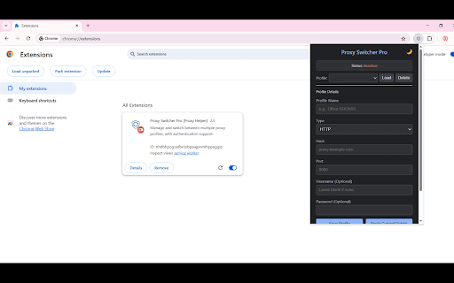 Proxy Switcher Pro (Proxy Helper) :: Save, manage & switch HTTP/HTTPS/SOCKS proxy profiles in Chrome.