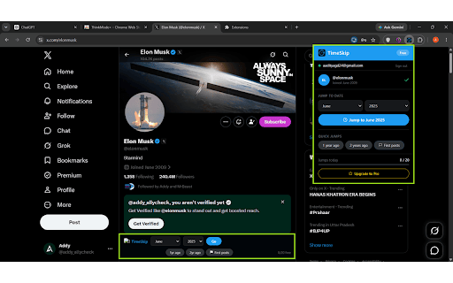 TimeSkip — Jump to Any Date on X :: Jump to any date on any X/Twitter profile. See someone's first tweets, browse by year or month — one click.