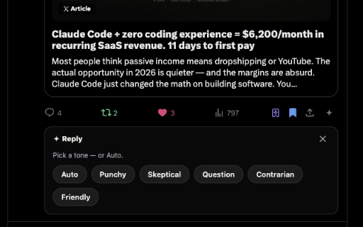 Plume — X assistant :: Draft on-brand replies on X and sync your analytics back to the app. You review and post manually — no automation.
