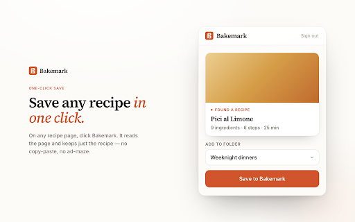 Bakemark — Save Recipe :: Save the recipe on any page straight to your Bakemark shelf — no copy-paste.
