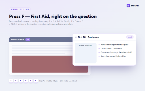 Mnestic :: Link your question bank to your AnKing cards: resource overlays on every question, one-click cards, weak areas, and a tracker.