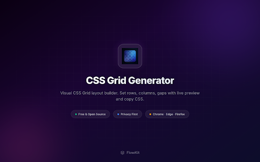 CSS Grid Generator :: Visual CSS Grid layout builder. Set rows, columns, gaps with live preview and copy CSS.