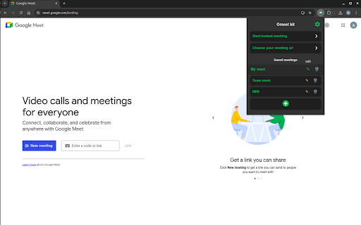 Gmeet kit: Auto-mute, Disable-camera, Save recent meetings & much more :: Enhance Your Google Meet Experience
