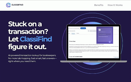 ClassiFind by bookkeepers.com :: Never leave your bookkeeping software again. Instantly categorize confusing charges with one click.