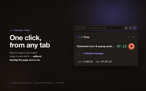Time by Human Agency :: Start and manage your time entries from your browser toolbar.