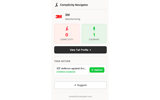 Complicity Navigator :: Track corporate complicity and courage. See entity ratings while browsing and submit events.