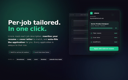 Linora :: Linora — AI-tailored resume autofill for job applications