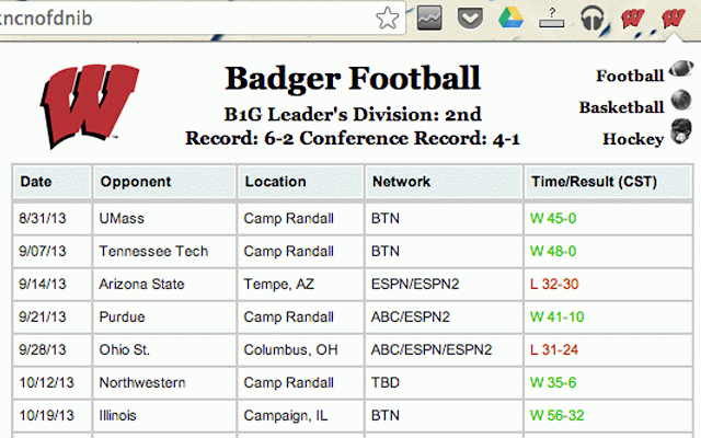 WI Badgers Football & Basketball Schedule :: My Extensions