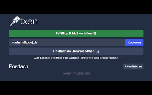 txen.de - Schnelle Trashmail erstellen :: Generiere Trashmails, empfange Mails im Popup und öffne dein Postfach für mehr Optionen.