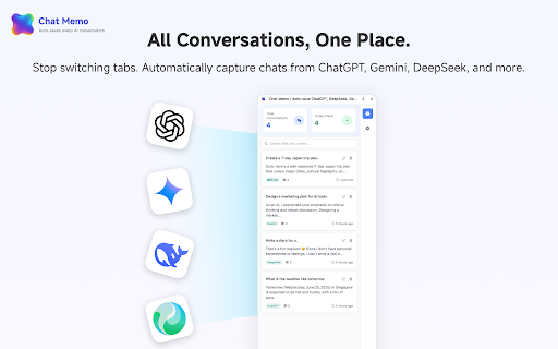 Chat Memo | Auto-save AI Chats from ChatGPT, Gemini, Claude :: Automatically save AI chat history from ChatGPT, Gemini, Claude, and more AI chat platforms