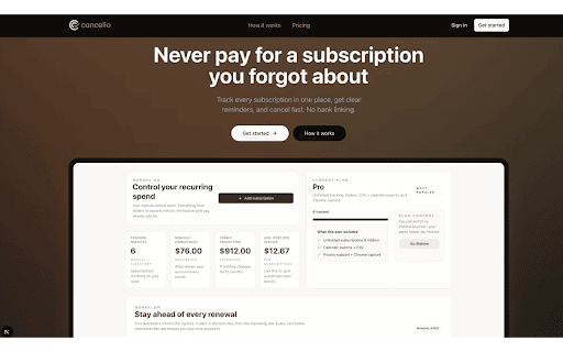 Cancelio: Track, Manage & Avoid Subscription Charges :: Cancelio is a Chrome extension that helps you track subscriptions and get reminders before they renew.