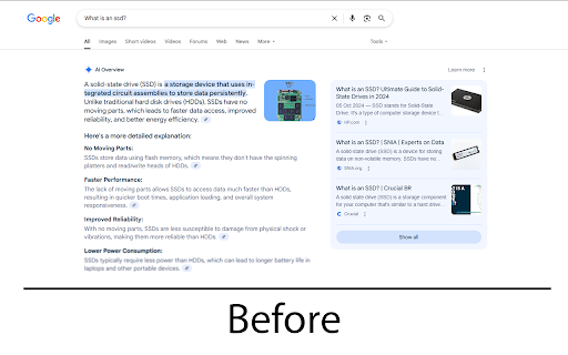 Remove Google AI Overviews :: Hide all annoying Google AI overviews.