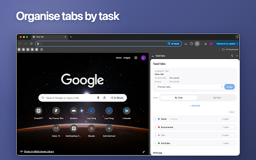 TaskTabs - Organise tabs by task :: Organise browser tabs into task-based workspaces and quickly resume ongoing projects.