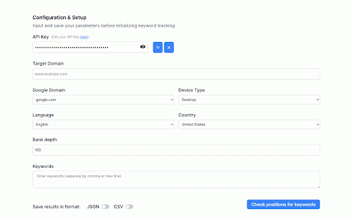 Google Rank Checker :: Check and track Google SERP rankings for any website directly from Chrome, with options to export and copy results.