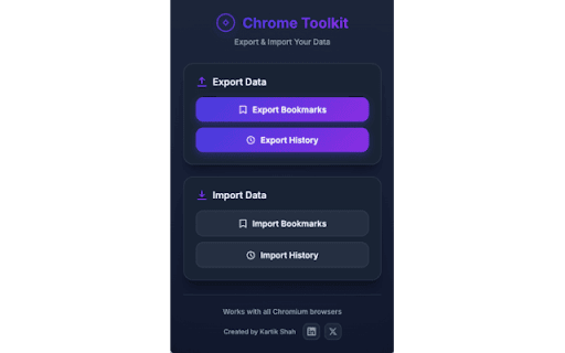 Chrome Toolkit - Export/Import :: Export and import your browser history and bookmarks between Chromium-based browsers