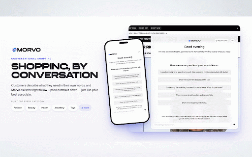 Morvo: AI Personal Shopper Preview :: See Morvo, the AI shopping assistant, running on your own store. Start a free preview at morvo.co.uk/preview