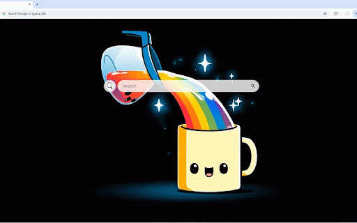 Kawaii Rainbow Coffee Live Wallpaper :: Cute kawaii coffee mug with rainbow steam and sparkling stars on dark background.