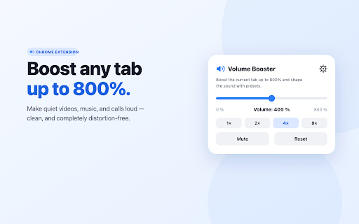 Volume Booster — Boost Sound Up to 800% :: Boost any tab's volume up to 800% with sound presets and a 10-band equalizer. Crystal-clear, distortion-free, fast, and private.