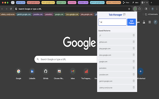 URL Pattern Tab Manager :: Manage tabs using saved URL patterns.
