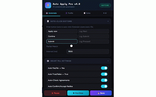 Auto Apply for Jobs - AI Pro :: AI-powered job application automation. Auto-fills forms, answers questions with Claude AI. Works on job sites, ChatGPT & Gemini.