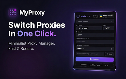 MyProxy - Proxy Switcher & Manager :: Fast proxy switcher and custom proxy manager. Set proxy (HTTP/SOCKS5) with auth in one click. Clean, secure, and simple to use.