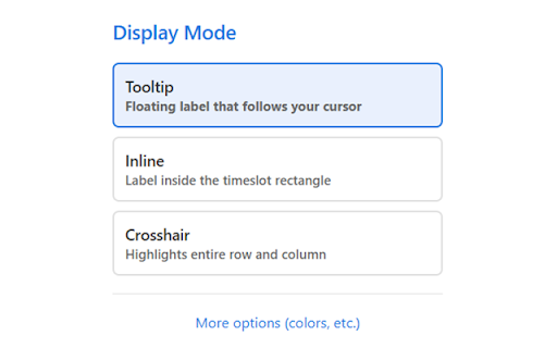 GCal Time Peek :: Shows time labels when hovering over timeslots in Google Calendar week view
