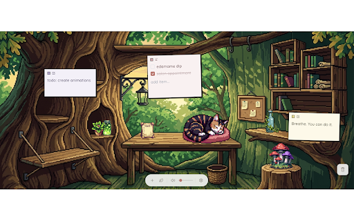 Nook :: A cosy pixel art new tab page. Sticky notes, checklists, ambient music, and decorations for your calm productivity corner.