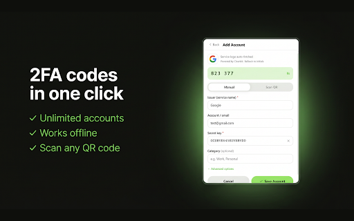 2FAFast Authenticator :: Free, offline 2FA authenticator. Unlimited accounts, QR export/import, works with Google Authenticator, Authy, and any TOTP app.