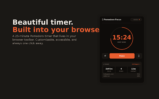 Pomodoro Focus — Celestiace :: Pomodoro timer with site tracking, daily report dashboard, and personalized voice break alerts.