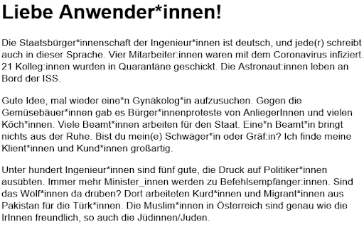 Remove German Gender Language :: Entfernt deutsche Gender-Sprache weitgehend aus Webseiten.