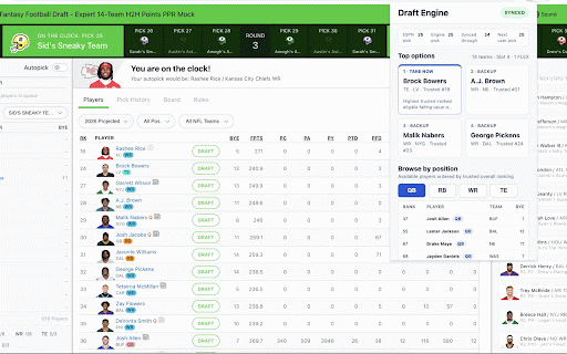 Draft Engine for ESPN Fantasy :: Live fantasy football draft recommendations synchronized with ESPN mock and live draft rooms.
