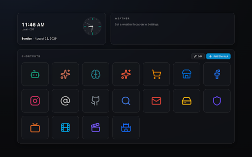 Startboard - Lumetis :: A personal new tab replacement with a customizable shortcut grid, clock, date, and weather widgets.