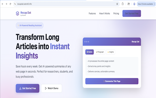 Recap Dat :: Get instant AI-powered summaries of any web page. Save time with smart, customizable insights.