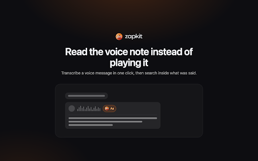 Zapkit for WhatsApp Web: transcribe, translate, privacy :: Tools inside WhatsApp Web: transcribe, translate and rewrite, plus privacy, reminders, quick replies and a PIN lock.