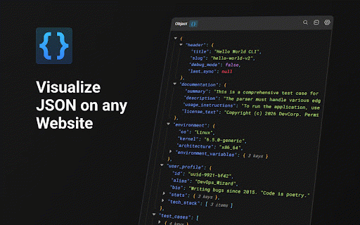 JSON Parse :: JSON Formatter & Viewer with interactive tree view to beautify JSON. Features Side Panel UI, Raw Page Takeover, search, and themes.