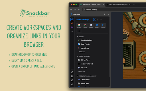Snackbar :: Organize projects with links, notes, and todos. Stay focused with a visual timer that tracks where your time goes.