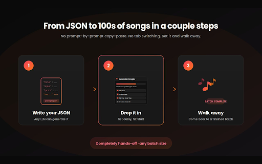 Suno Auto Prompter :: Batch generate songs on Suno.com from a JSON prompt list — V5.5 compatible