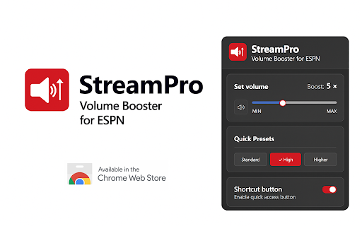 StreamPro: Volume Booster works with ESPN :: Independent software not affiliated with ESPN. Boost ESPN audio with Volume Booster!