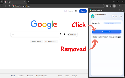 Cookie Remover :: This Cookie Remover Chrome extension helps you clear browser cache and cookies in fewer steps.