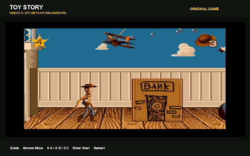 Toy Story - Retro Platform Adventure :: Play the packaged Toy Story Genesis platform adventure offline in a focused Chrome popup.