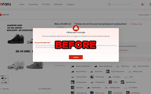 CNFans Warm Reminder Remover by VladReps :: Plugin To Remove Warm Risk Reminder Popup + Yupoo Quick Buy On All Agents