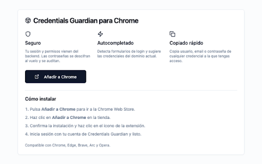 Credentials Guardian :: Acceso rápido y autocompletado de tus credenciales gestionadas en Credentials Guardian.