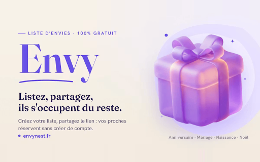 Envy :: Sauvegardez des produits dans vos listes de souhaits Envy depuis n'importe quel site.