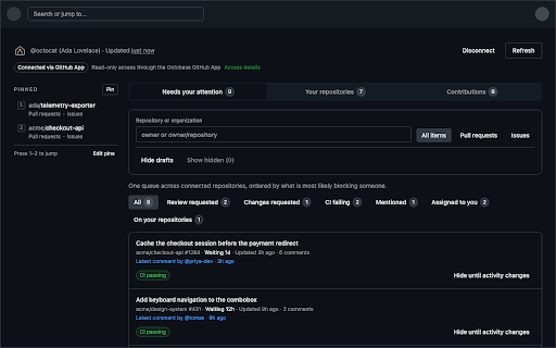 Octobase :: Replacement for the GitHub homepage.